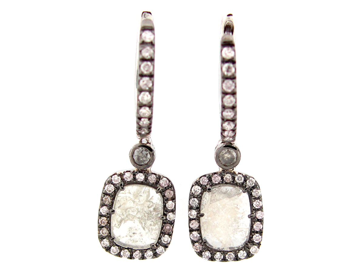 ROSE CUT SLICE GRAY DIAMOND EARRING, 18KW (N)