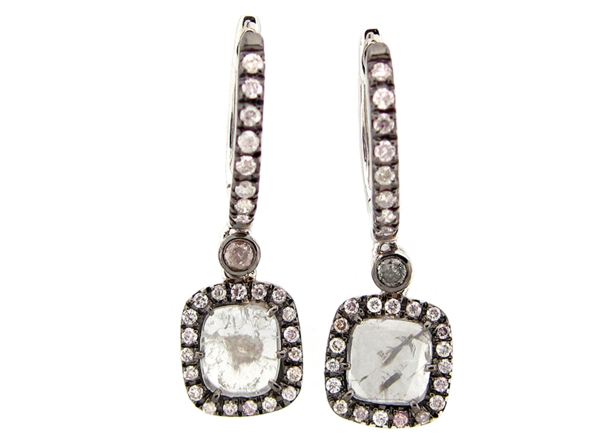 ROSE CUT SLICE GRAY DIAMOND EARRING, 18KW (N)