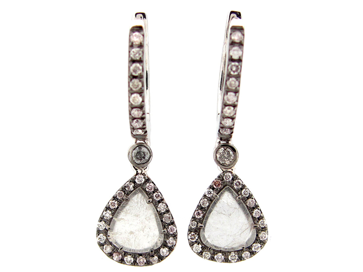 ROSE CUT SLICE GRAY DIAMOND EARRING, 18KW (N)