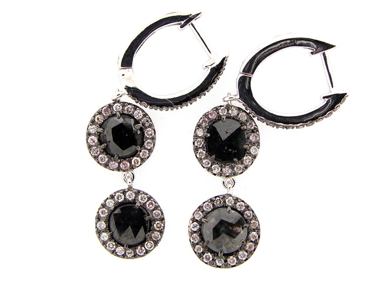 Rose Cut Slice Black Diamond Earring, 18kw (R/N)