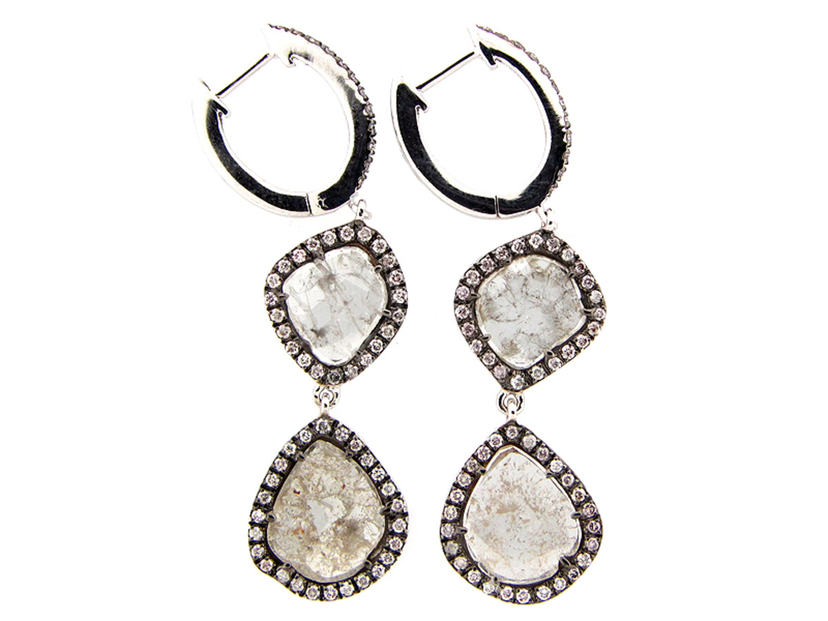 Rose Cut Slice Gray Diamond Earring, 18kw (N)