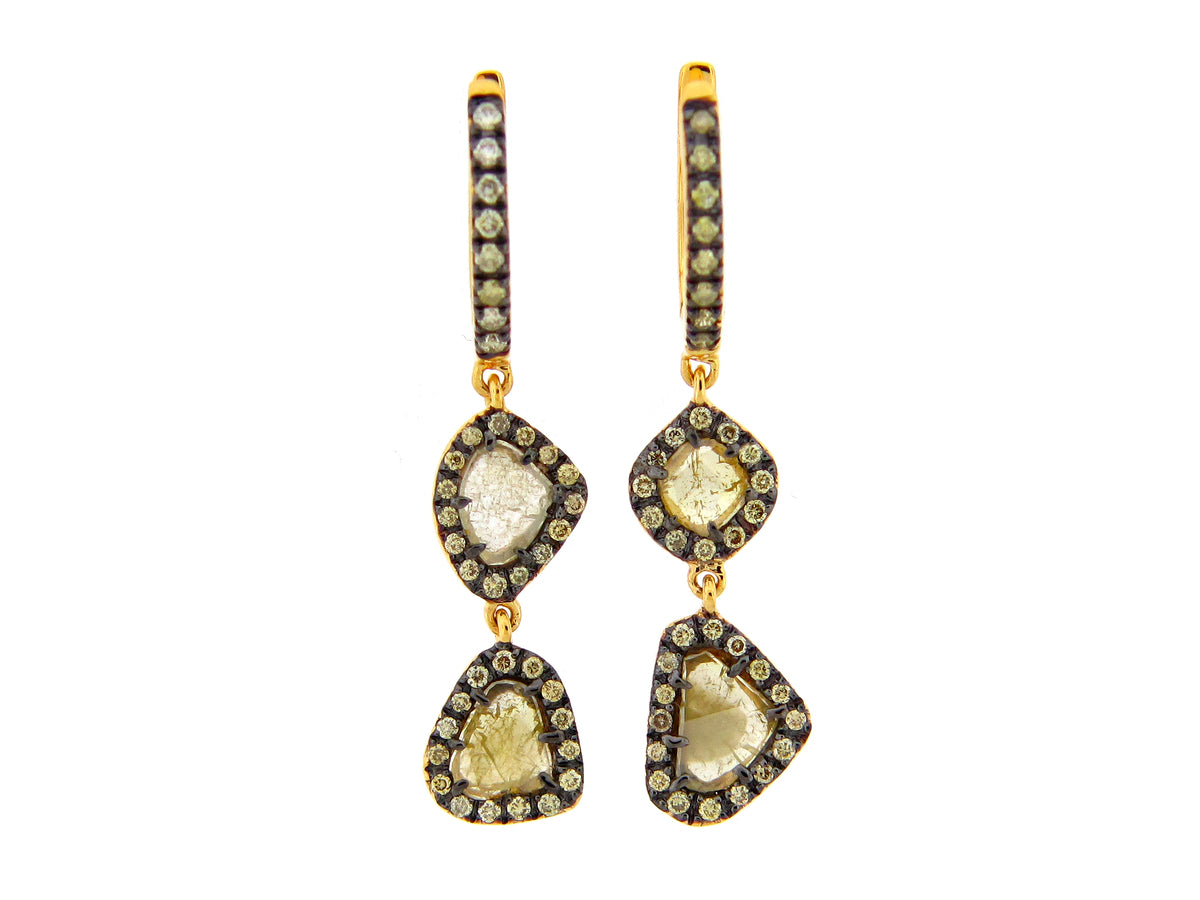 ROSE CUT SLICE YELLOW DIAMOND EARRING, 18KY (N)