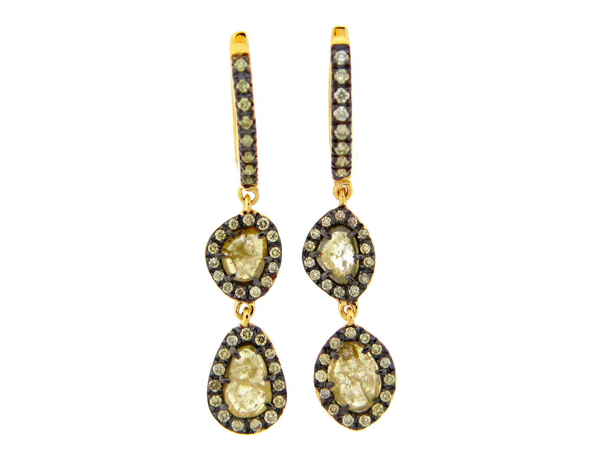 ROSE CUT SLICE YELLOW DIAMOND EARRING, 18KY (N)