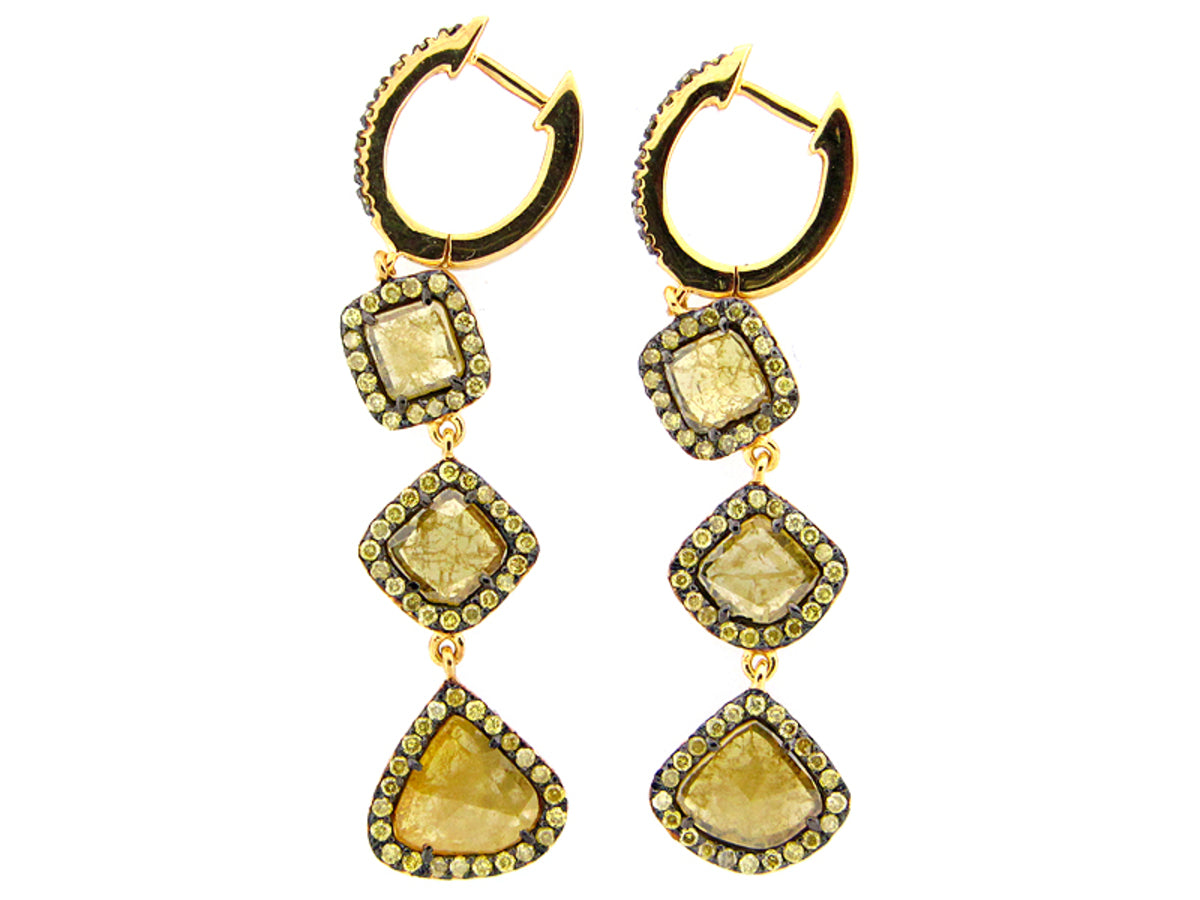 ROSE CUT SLICE YELLOW DIAMOND EARRING, 18KY (N)