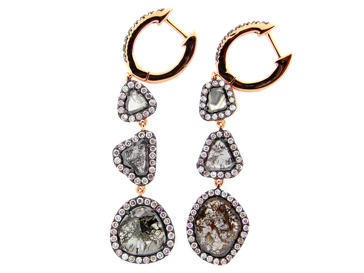ROSE CUT SLICE FANCY COLOR DIAMOND EARRING, 18KY (N)