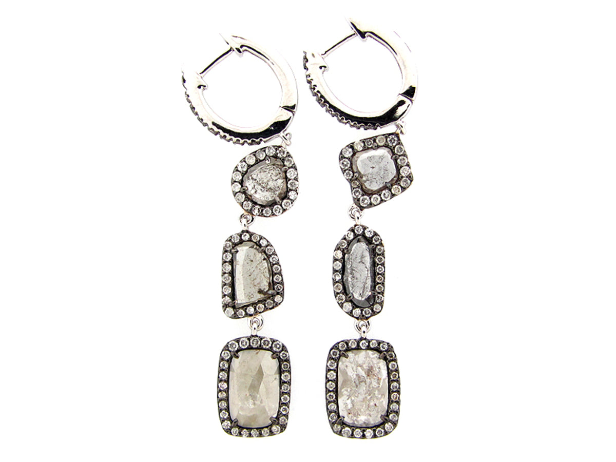 ROSE ROUGH CUT GRAY DIAMOND EARRING, 18KW (N)