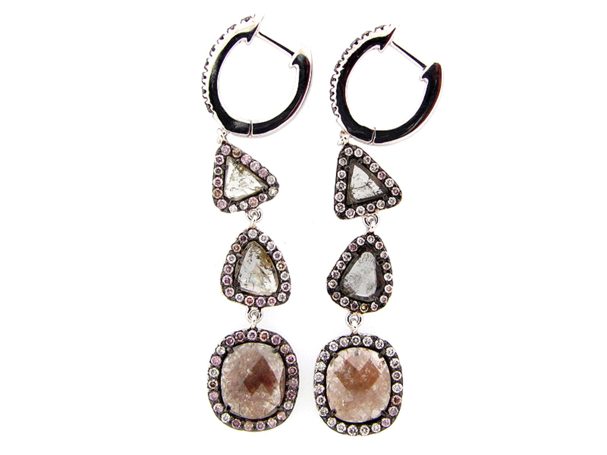 ROSE ROUGH CUT BROWN DIAMOND EARRING, 18KW (N)