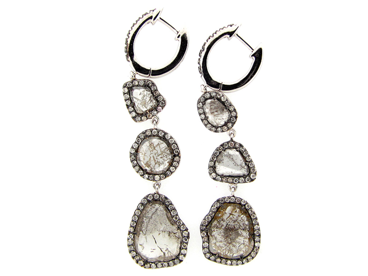 ROSE ROUGH CUT BROWN DIAMOND EARRING, 18KW (N)