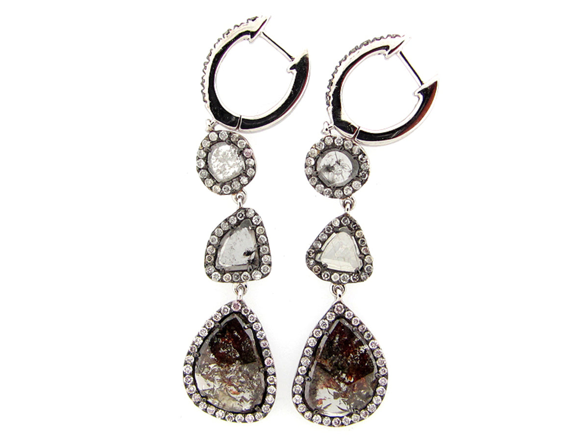 ROSE ROUGH CUT BROWN DIAMOND EARRING, 18KW (N)