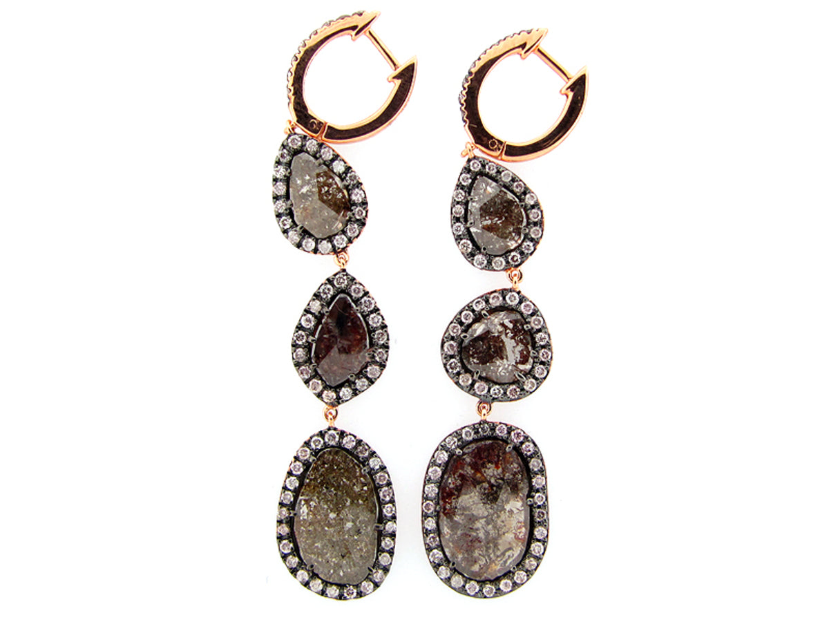 ROSE CUT SLICE BROWN DIAMOND EARRING, 18KR (N)