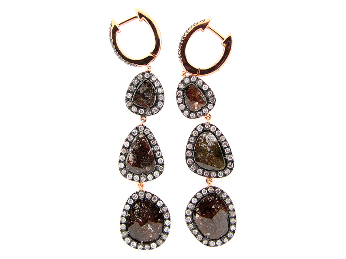 ROSE CUT SLICE BROWN DIAMOND EARRING, 18KR (N)