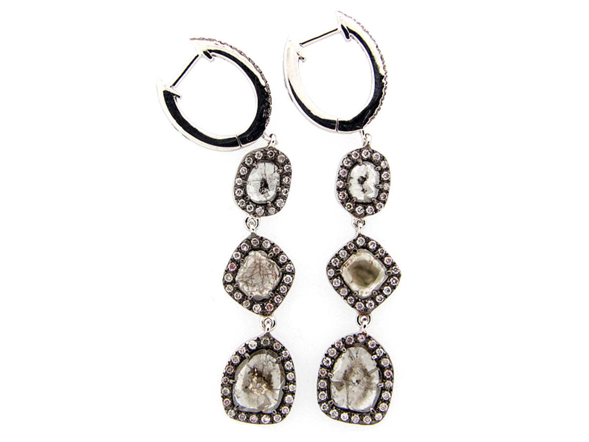 ROSE CUT SLICE GRAY DIAMOND EARRING, 18KW (N)