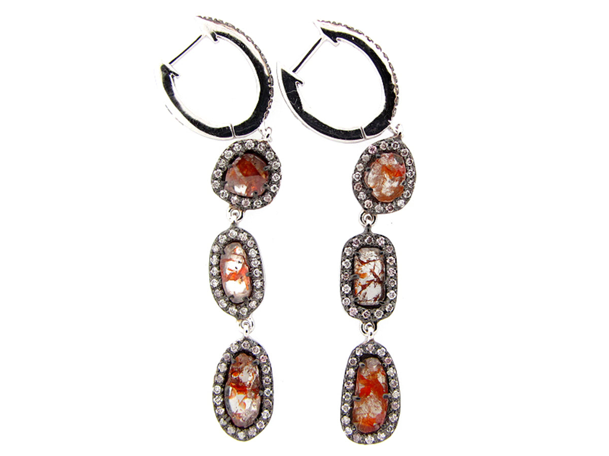 ROSE CUT SLICE BROWN DIAMOND EARRING, 18KW (N)