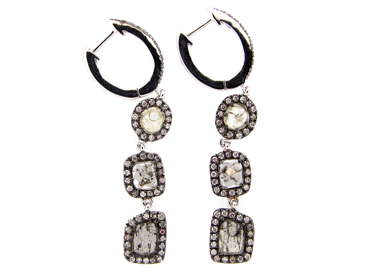 ROSE CUT SLICE GRAY DIAMOND EARRING, 18KW (N)