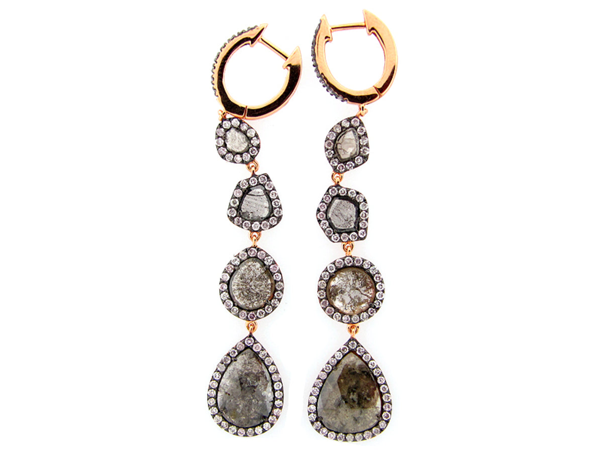 ROSE CUT SLICE FANCY COLOR DIAMOND EARRING 18KR (N)