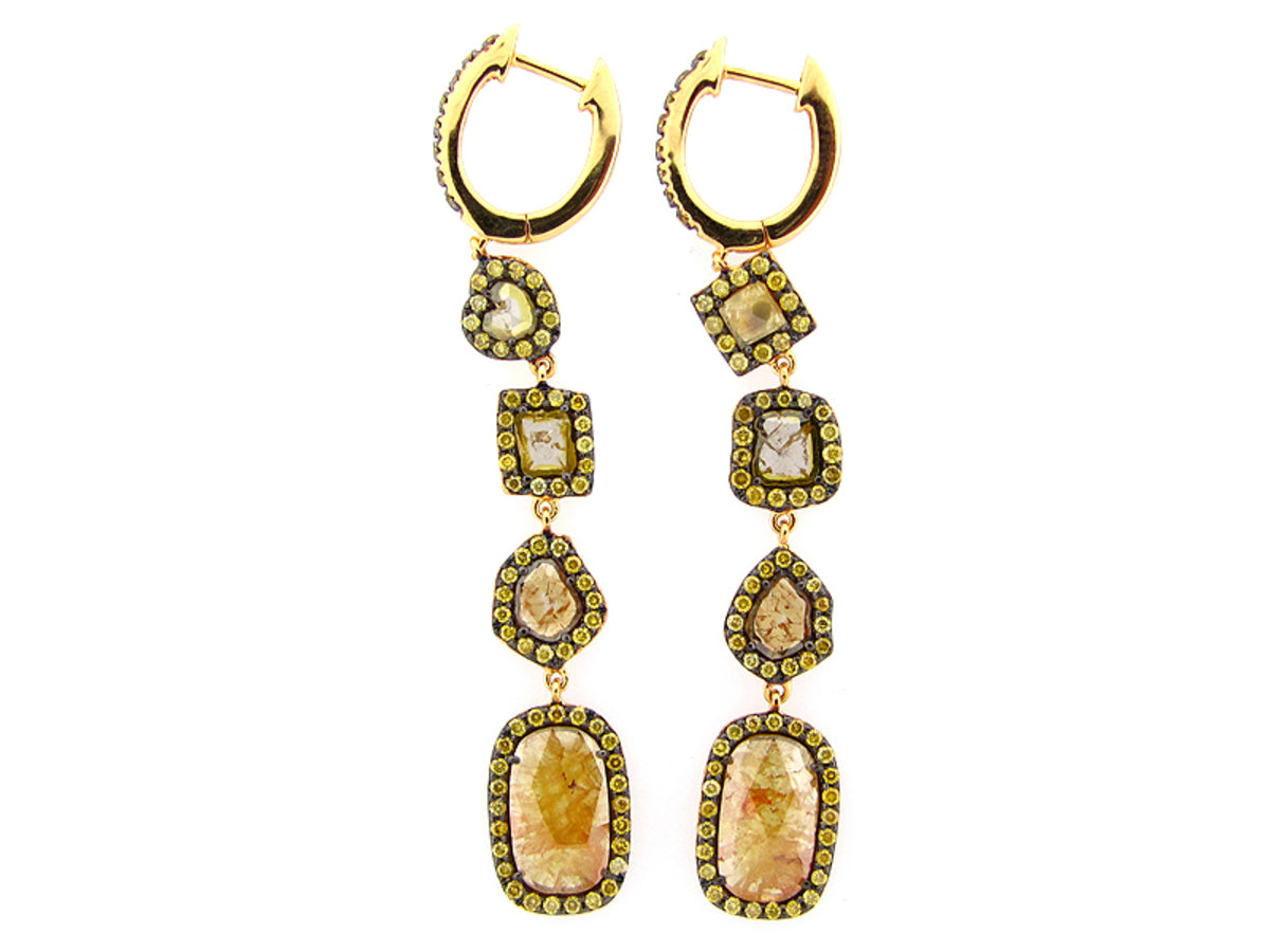 MIXED CUT SLICE YELLOW DIAMOND EARRING 18KY (N)