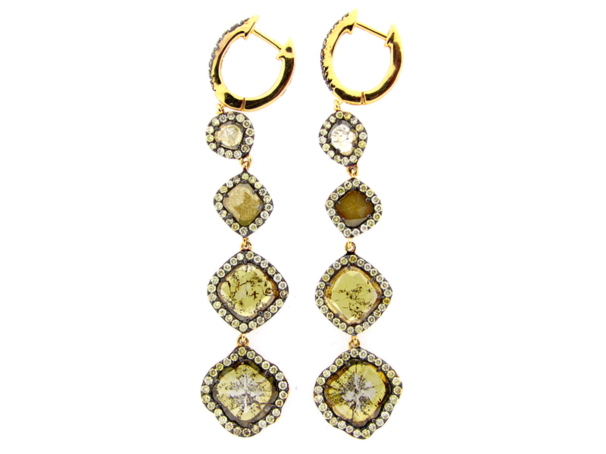 MIXED CUT SLICE YELLOW DIAMOND EARRING 18KW (N)