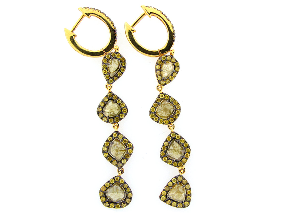 ROSE CUT SLICE YELLOW DIAMOND EARRING 18KY (N)