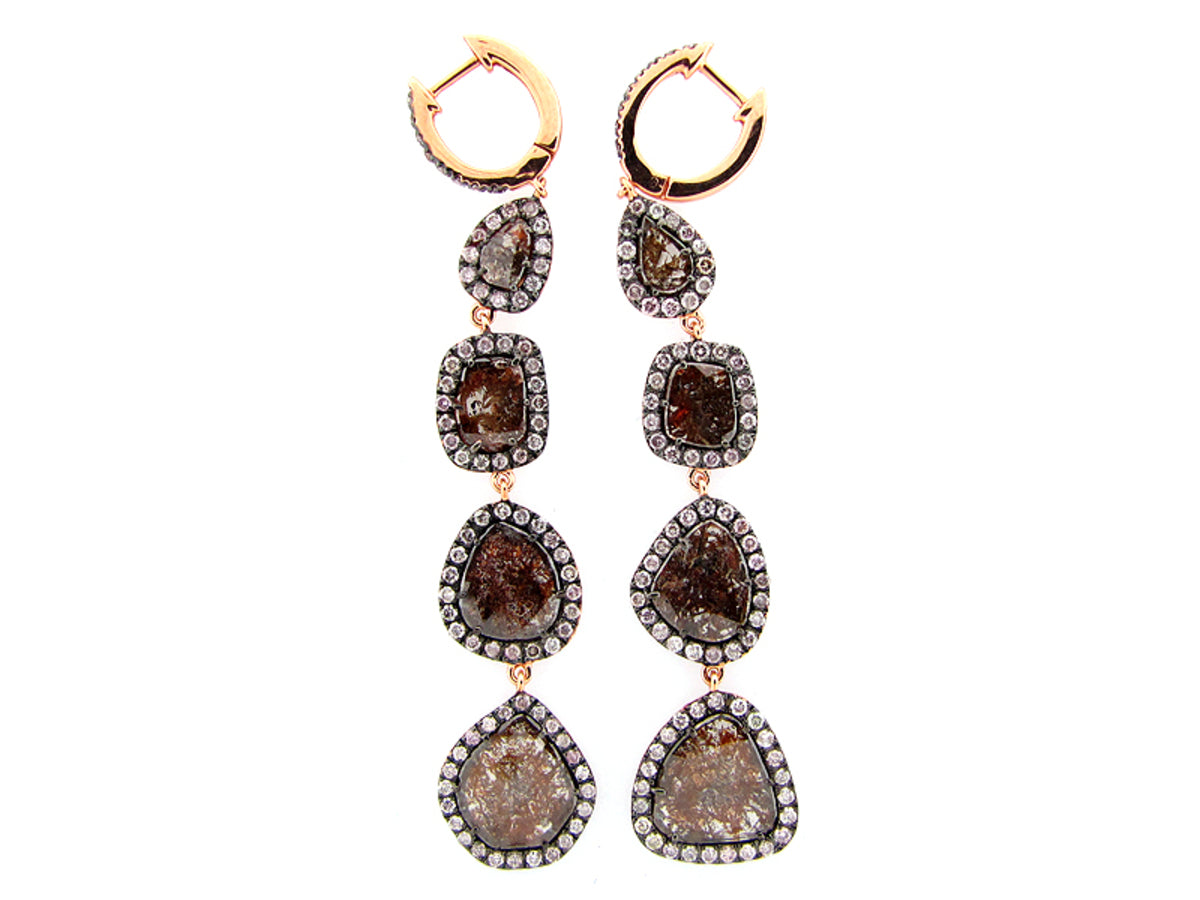 ROSE CUT SLICE BROWN DIAMOND EARRING 18KR (N)