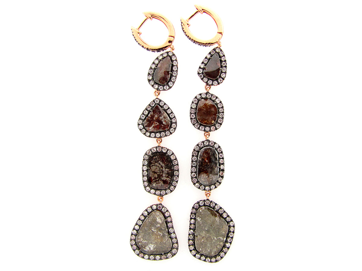 ROSE ROUGH CUT BROWN DIAMOND EARRING, 18KR (N)