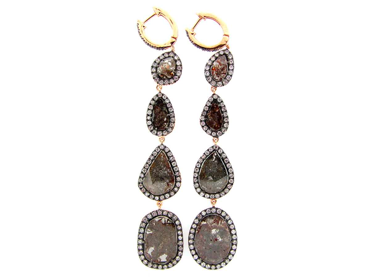 ROSE CUT SLICE BROWN DIAMOND EARRING, 18KR (N)