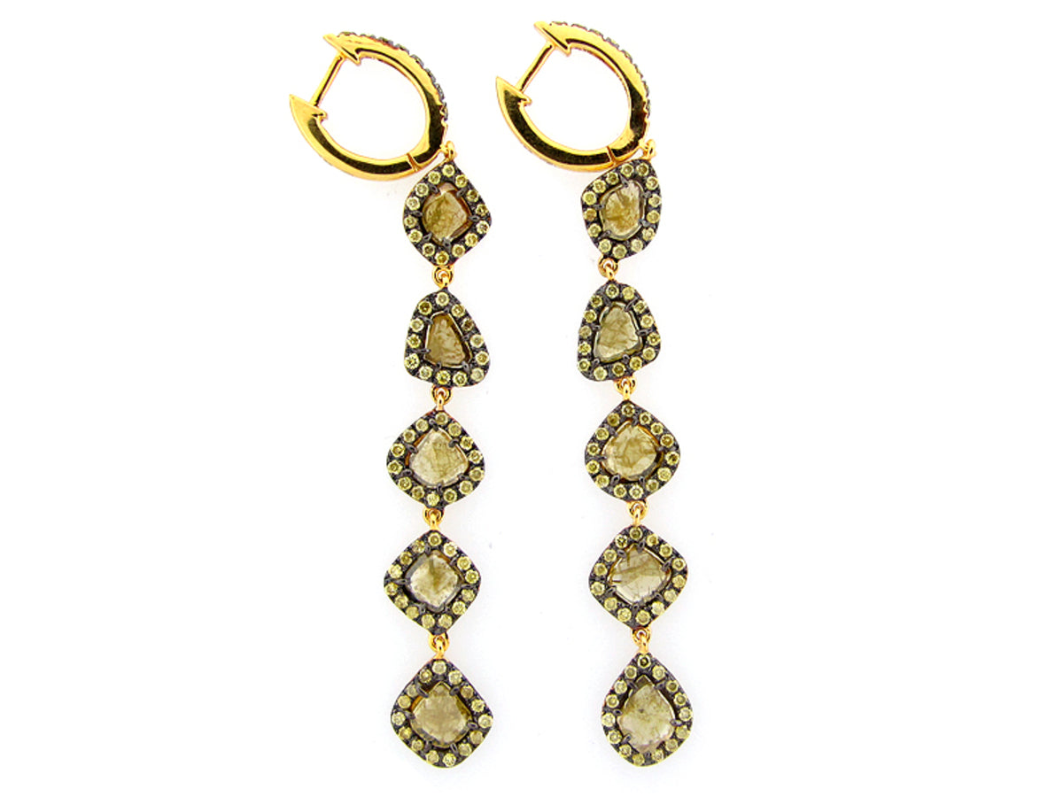 ROSE CUT SLICE YELLOW DIAMOND EARRING, 18KY (N)