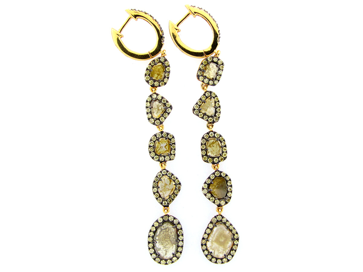ROSE CUT SLICE YELLOW DIAMOND EARRING, 18KY (N)