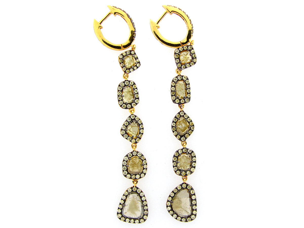 ROSE CUT SLICE YELLOW DIAMOND EARRING, 18KY (N)