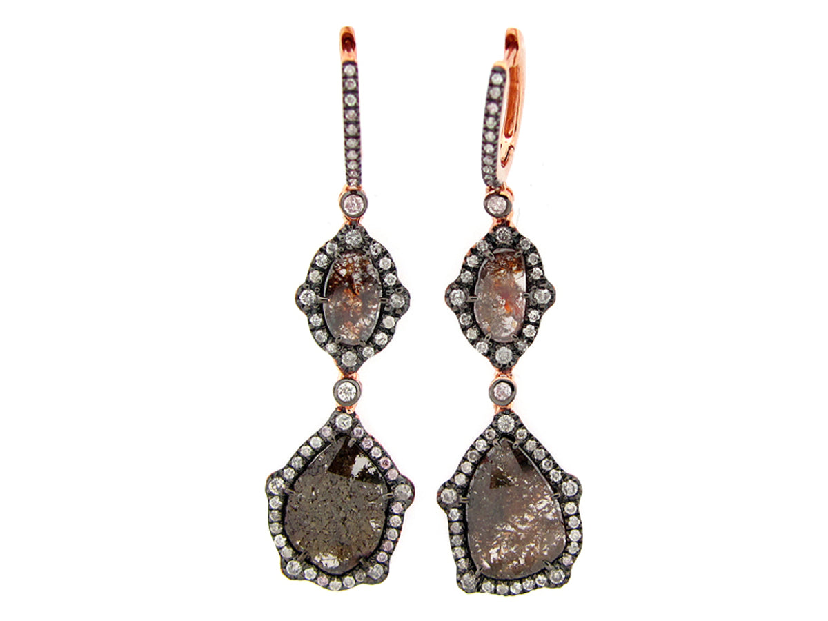 ROSE CUT SLICE FANCY COLOR DIAMOND EARRING, 18KR (N)