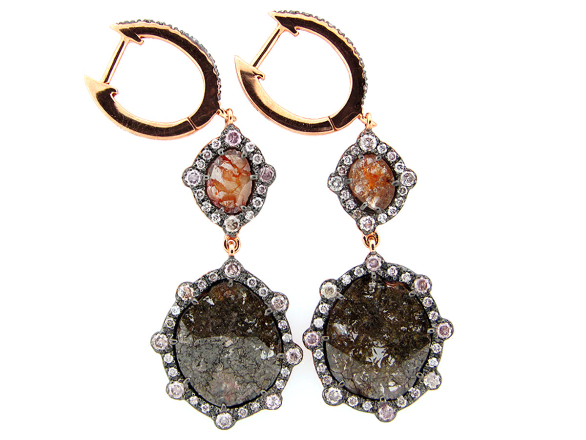 ROSE CUT SLICE BROWN DIAMOND EARRING, 18KR (N)
