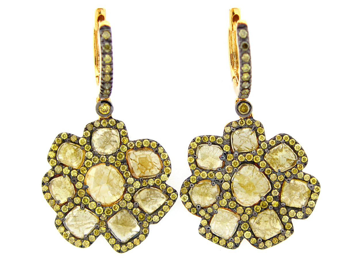 ROSE CUT SLICE YELLOW DIAMOND EARRING, 18KY (N)