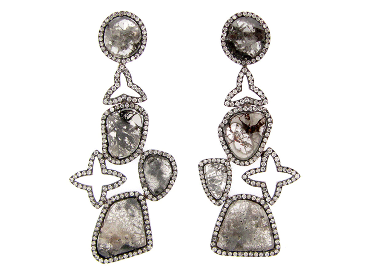 ROSE CUT SLICE FANCY GRAY DIAMOND EARRING, 18KW (N)