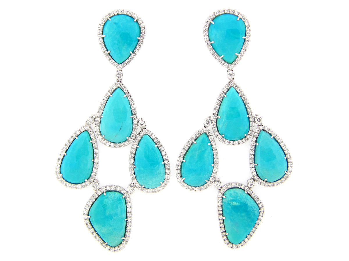TURQUOISE & DIAMOND EARRING, 18KW (N)