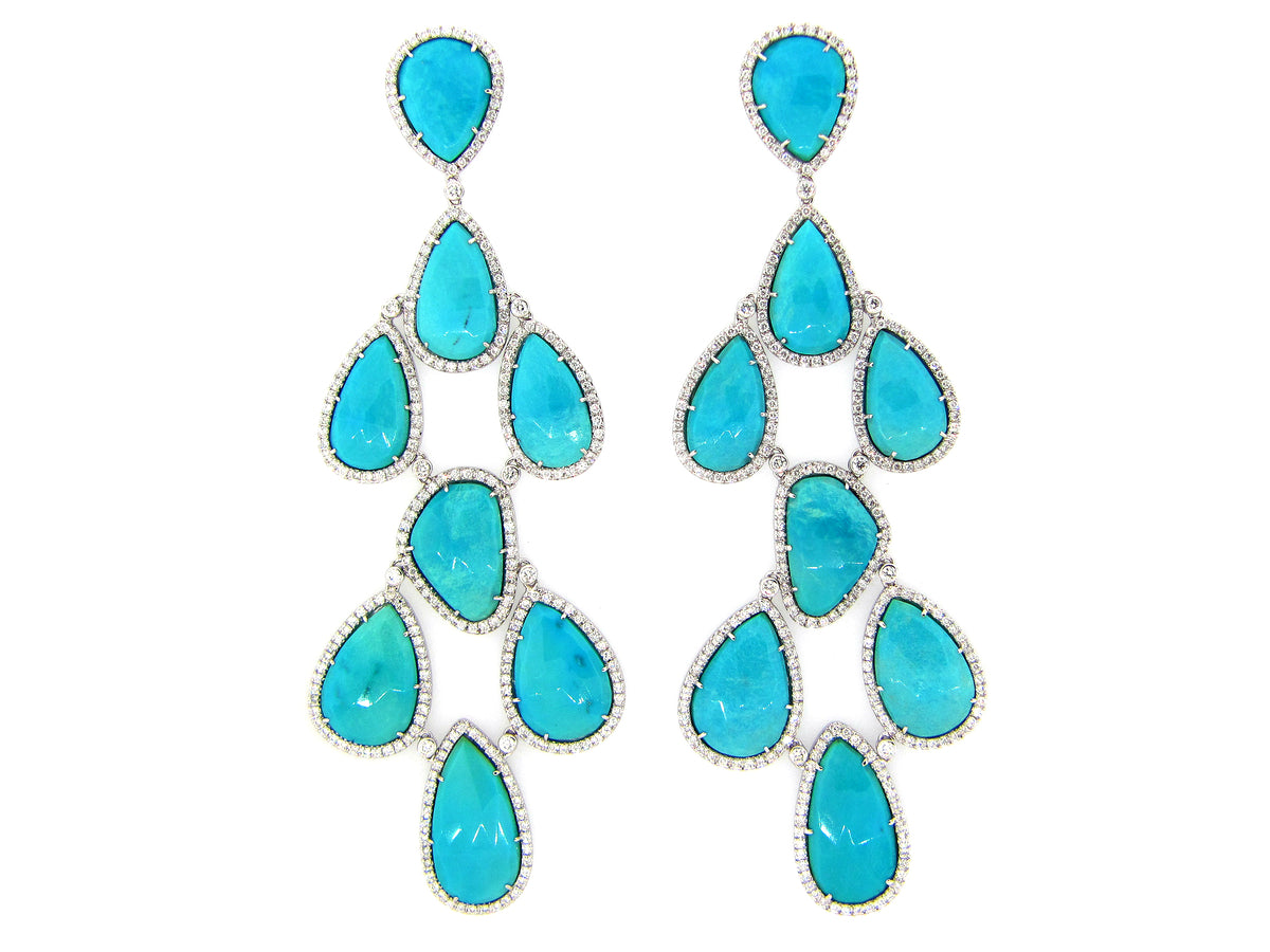 TURQUOISE & DIAMOND EARRING, 18KW (N)