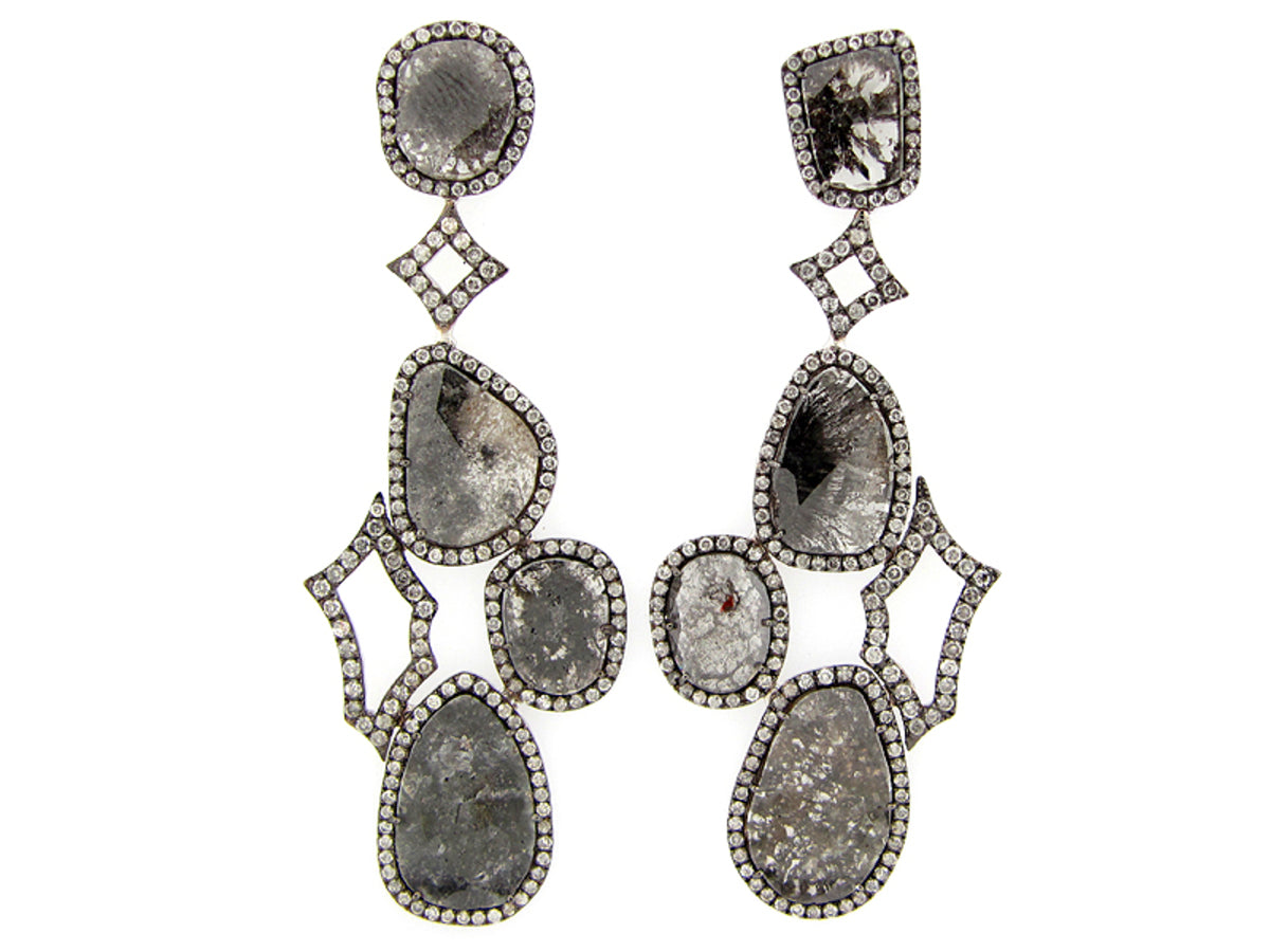 Rose Cut Slice Fancy Color Diamond Earring, 18kw (N)