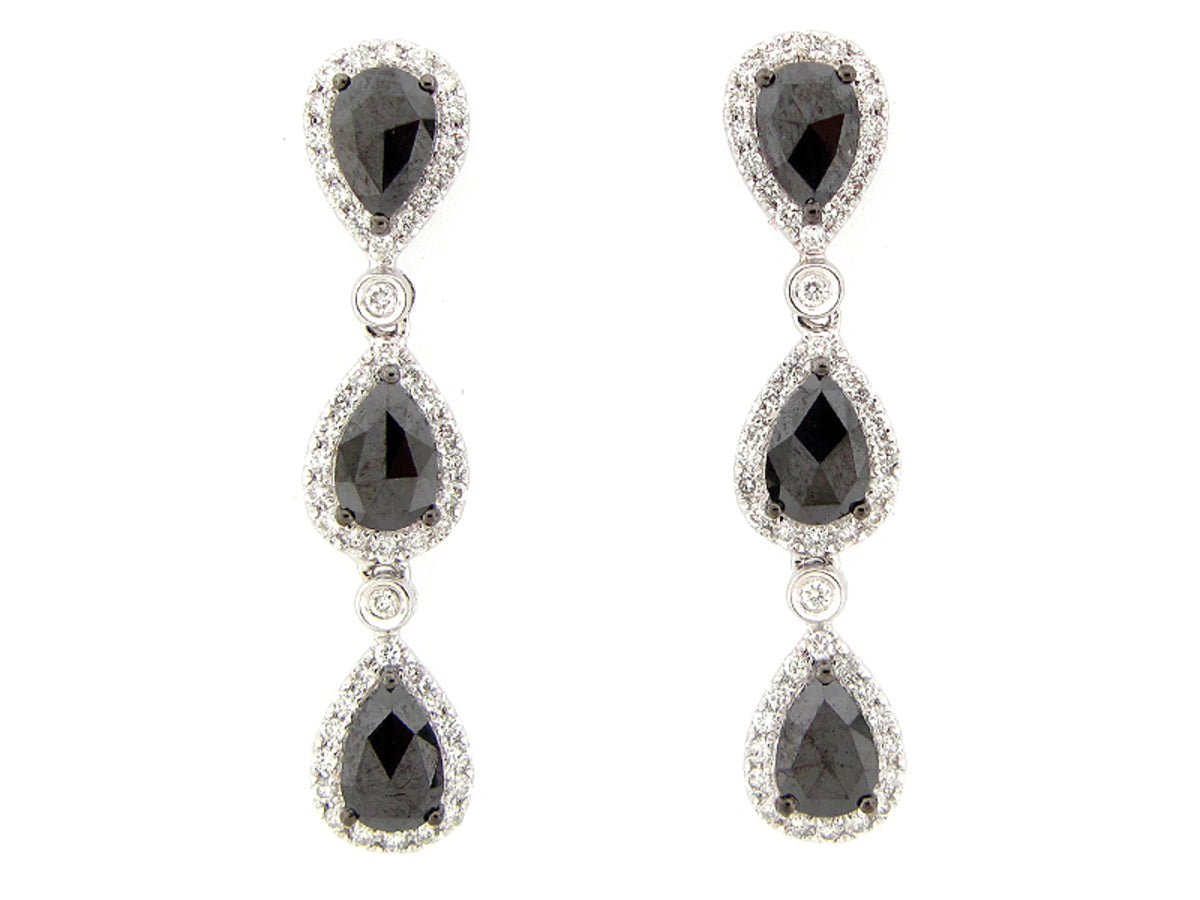 ROSE CUT BLACK & WHITE DIAMOND EARRING, 14KW (R)