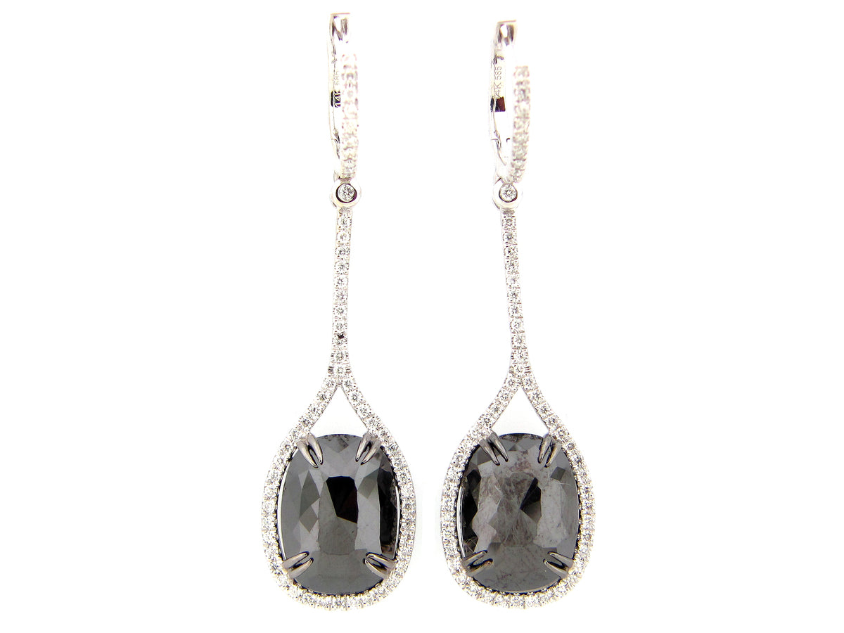 ROSE CUT BLACK & WHITE DIAMOND EARRING, 14KW (R)