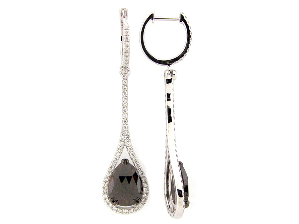 ROSE CUT BLACK & WHITE DIAMOND EARRING, 14KW (R)
