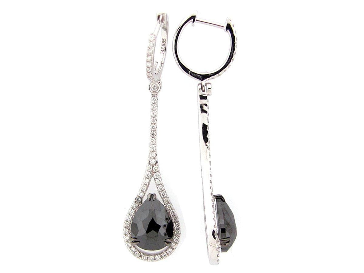 ROSE CUT BLACK & WHITE DIAMOND EARRING, 14KW (R)
