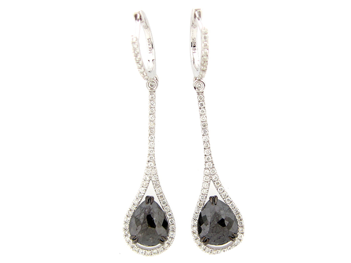 ROSE CUT BLACK & WHITE DIAMOND EARRING, 14KW (R)
