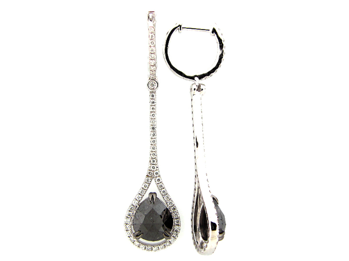 ROSE CUT BLACK & WHITE DIAMOND EARRING, 14KW (R)