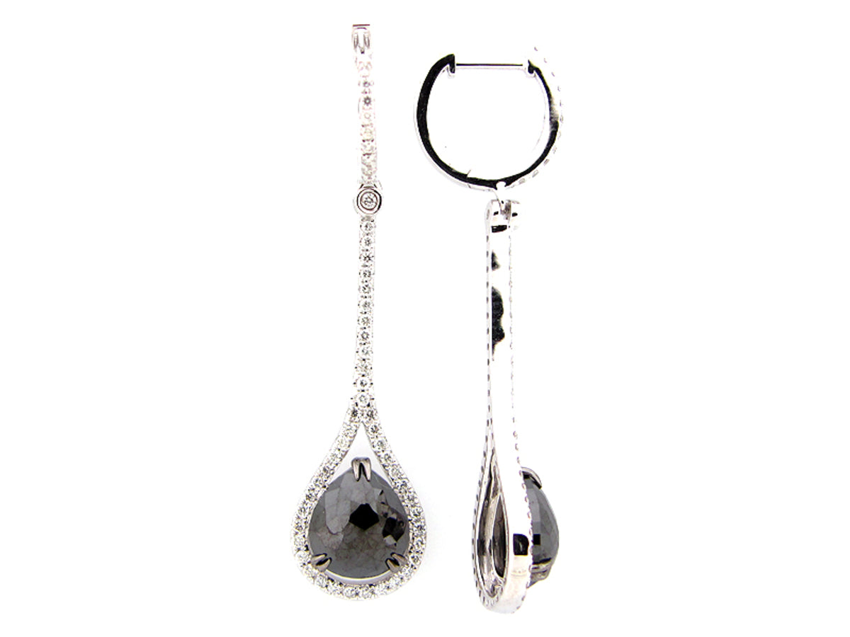 ROSE CUT BLACK & WHITE DIAMOND EARRING, 14KW (R)