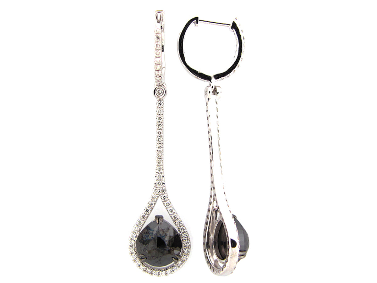 ROSE CUT BLACK & WHITE DIAMOND EARRING, 14KW (R)