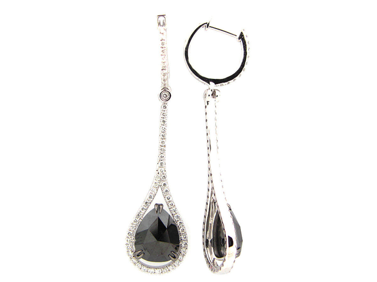 ROSE CUT BLACK & WHITE DIAMOND EARRING, 14KW (R)
