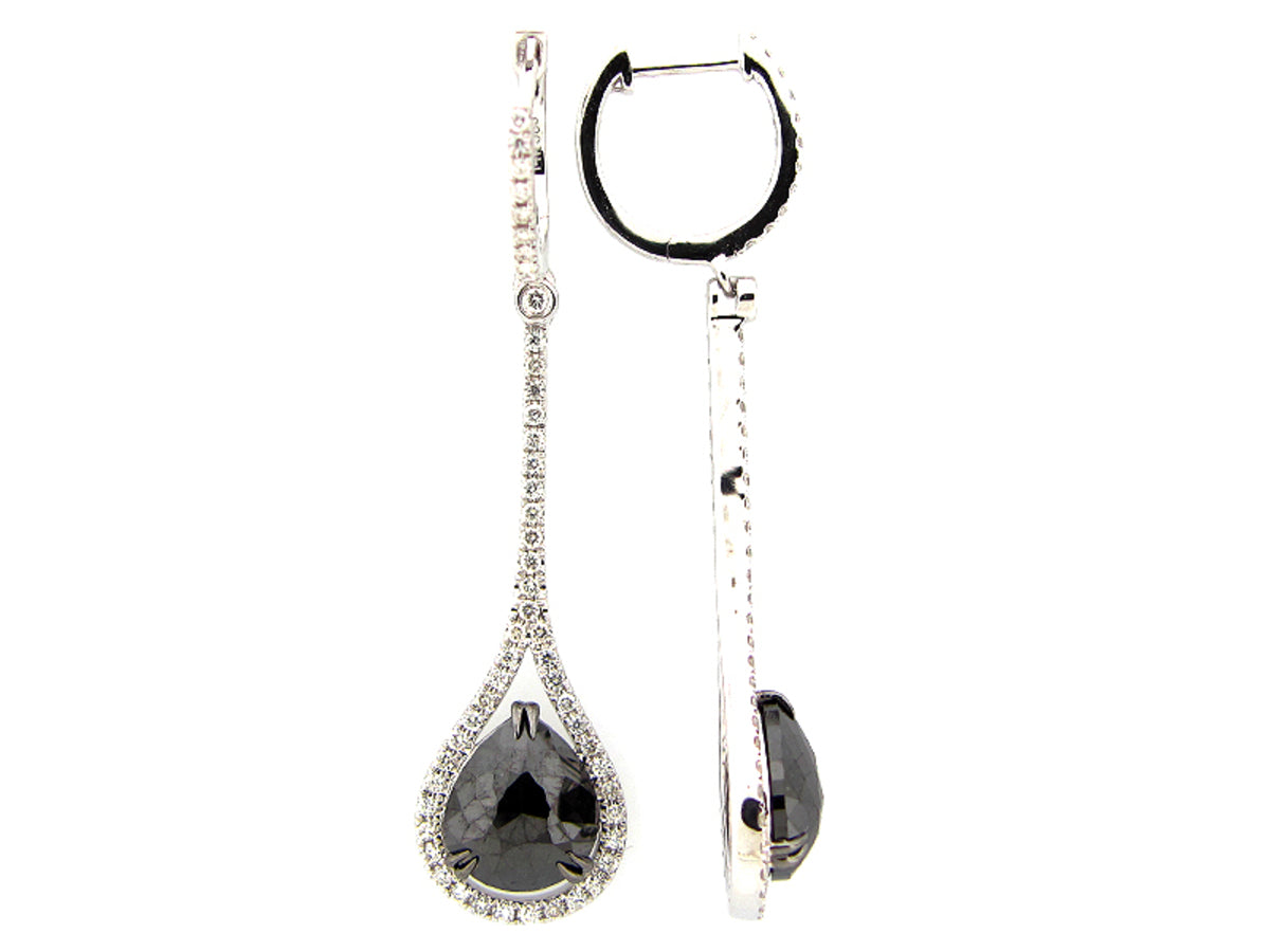 ROSE CUT BLACK & WHITE DIAMOND EARRING, 14KW (R)