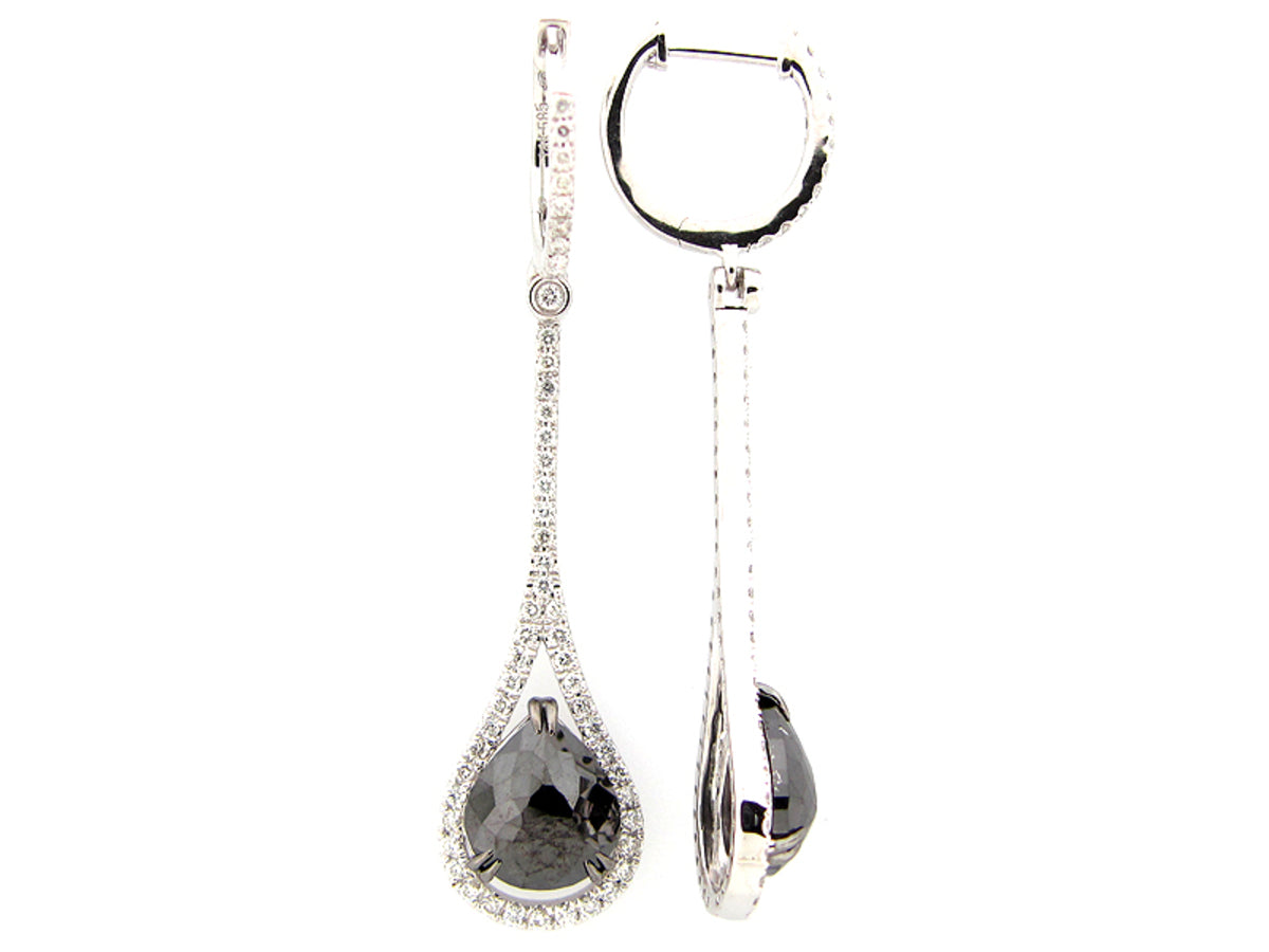 ROSE CUT BLACK & WHITE DIAMOND EARRING, 14KW (R)