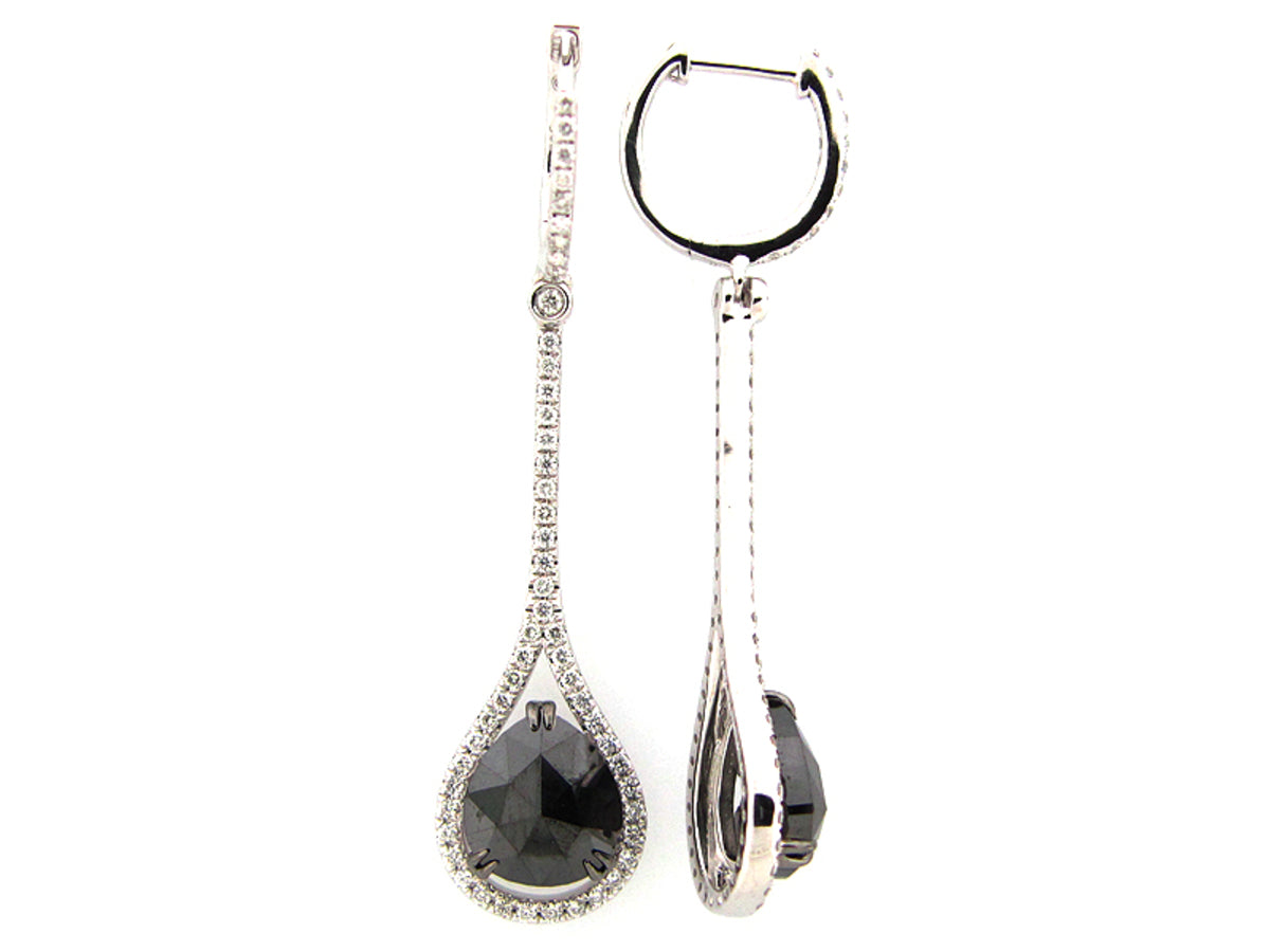 ROSE CUT BLACK & WHITE DIAMOND EARRING, 14KW (R)