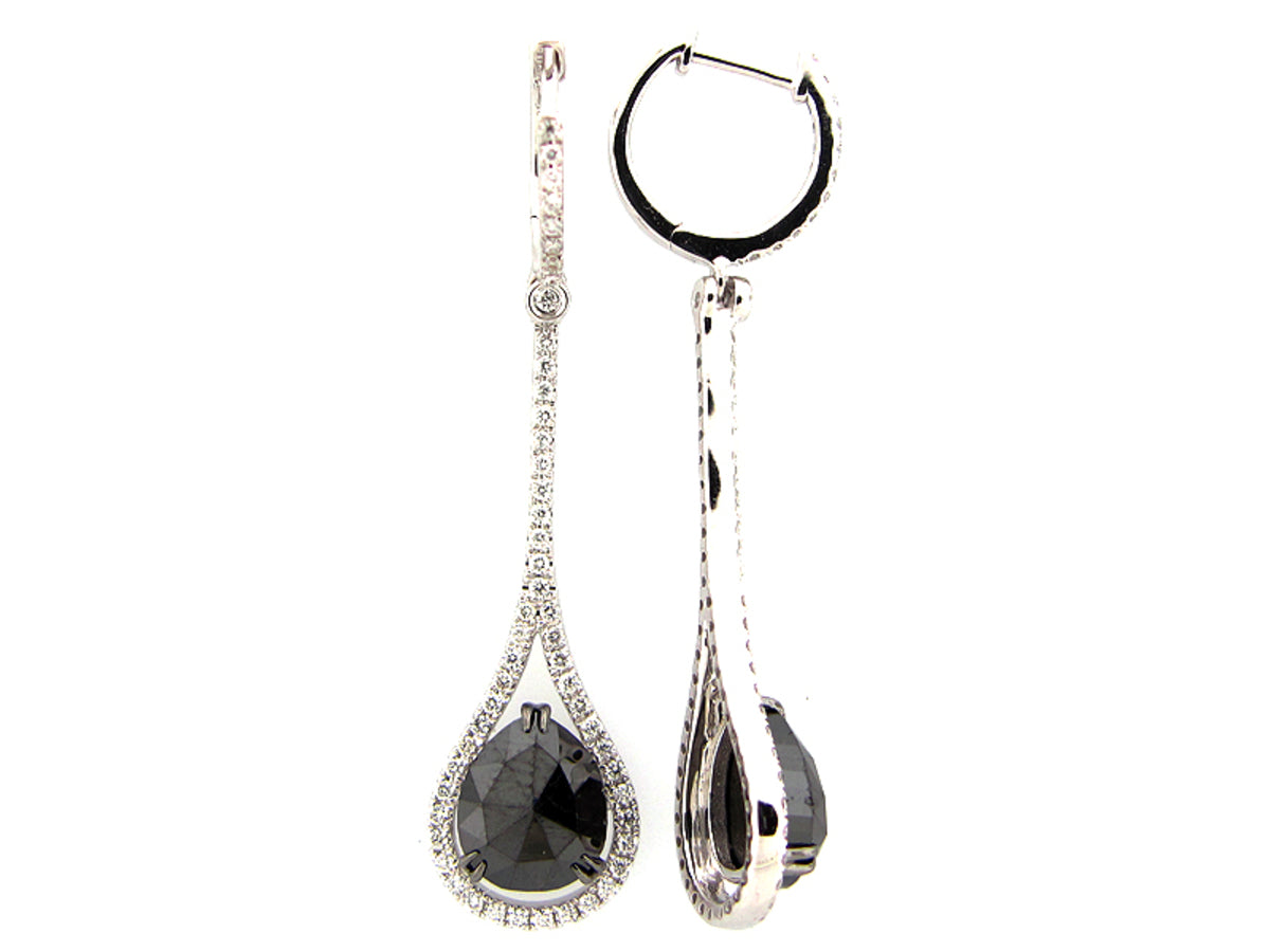 ROSE CUT BLACK & WHITE DIAMOND EARRING, 14KW (R)