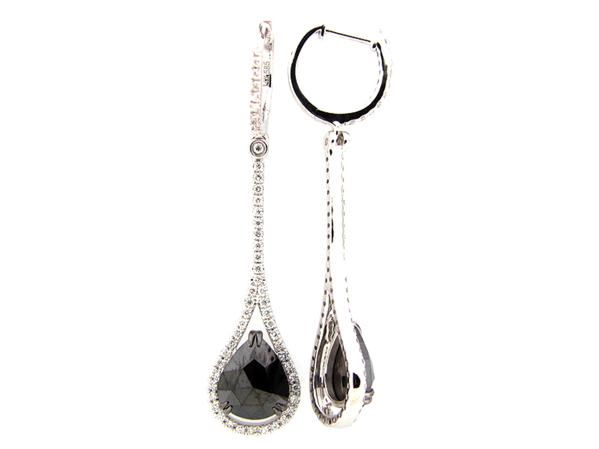 ROSE CUT BLACK & WHITE DIAMOND EARRING, 14KW (R)