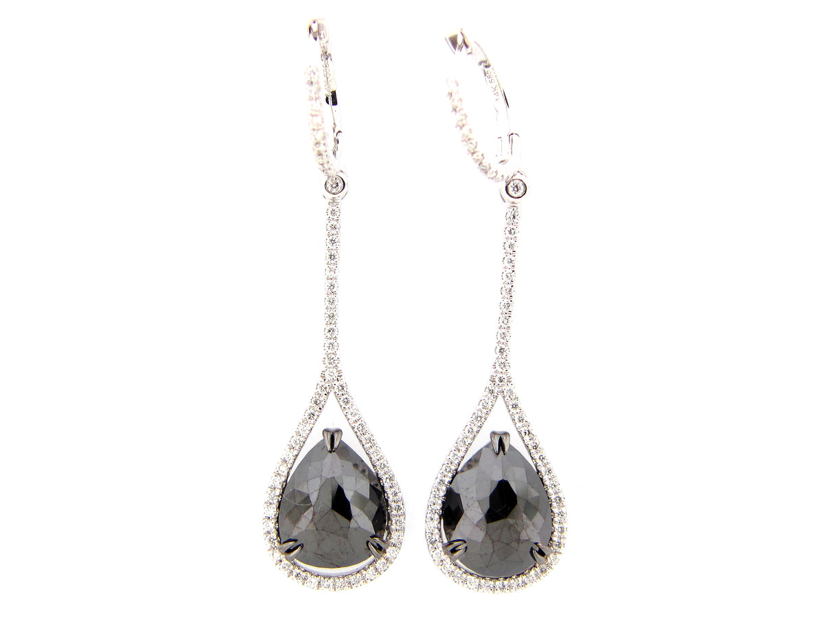 ROSE CUT BLACK & WHITE DIAMOND EARRING, 14KW (R)